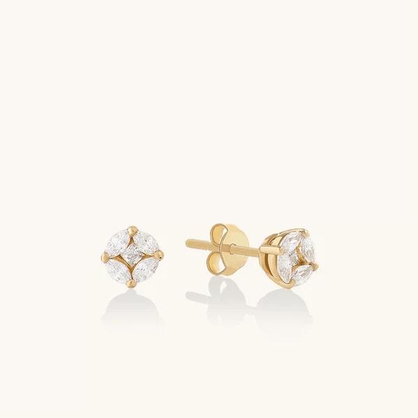 Custom 925 Silver Jewelry Marquise Flower Stud Earrings in Gold