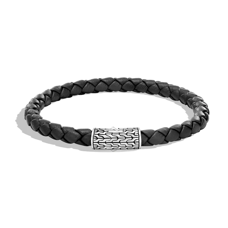 Fornitori di gioielli all'ingrosso personalizzati OEM / ODM con bracciale a catena classico da uomo in pelle nera in argento sterling personalizzato