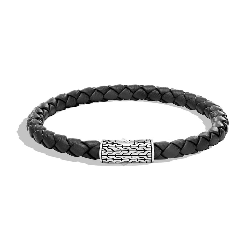 Men’s Classic Chain Bracelet Black Leather Sterling Silver custom wholesale jewelry suppliers