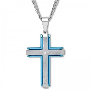 Men’s Cross Necklace CZ Accent Stainless Steel customized jewelry manufacturer