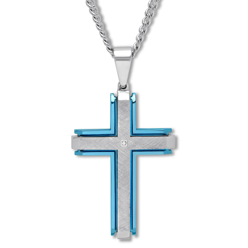 Men’s Cross Necklace CZ Accent Stainless Steel customized jewelry manufacturer