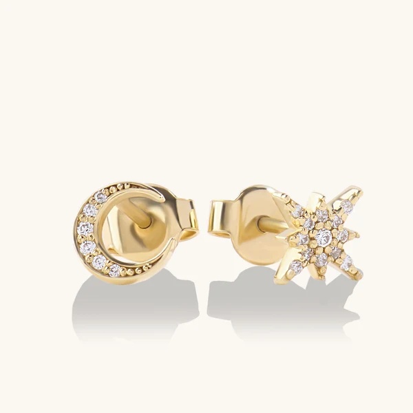Custom jewellery designs on an OEM/ODM Moon and Star Earrings in Gold