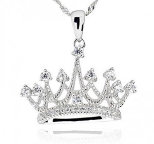 Sterling Silver Round Cubic Zirconia Crown Pendant Necklace 18″ Chain
