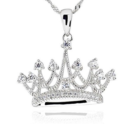 Sterling Silver Rund Cubic Zirconia Crown Pendant Halsband 18" kedja