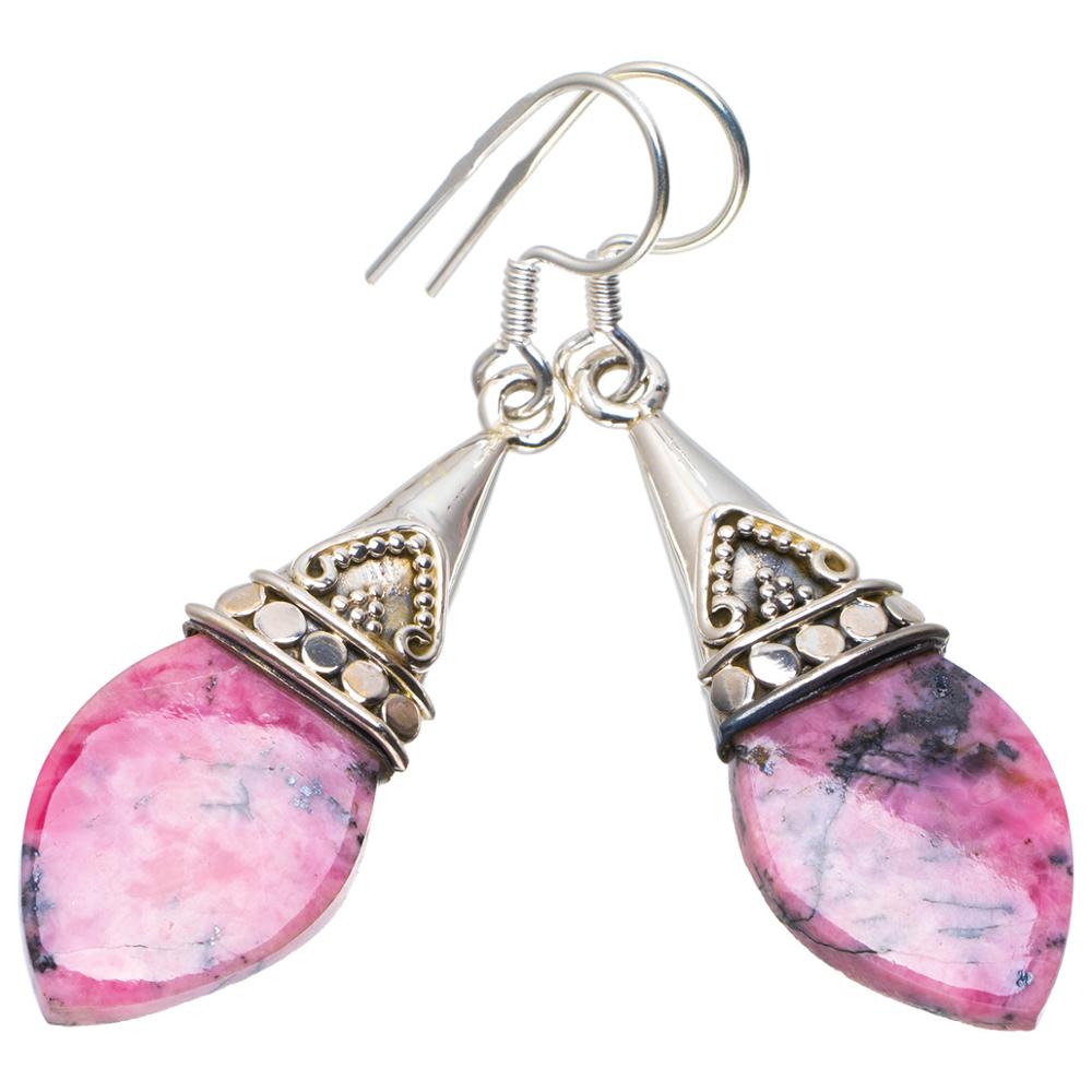 Saincheaptha Mórdhíola Rhodonite Solitaire Earring |925 Déantúsaíocht Jewelry Airgid |Déantúsaíocht Earring Plandáilte Róidiam