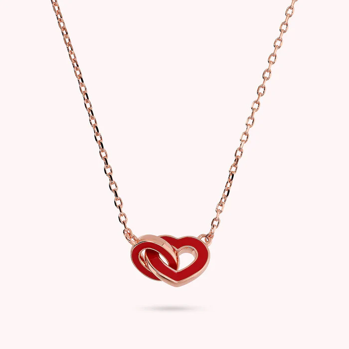 The OEM Manufacturer of Necklace with Double Enamelled Heart and Oval Mesh Pendant