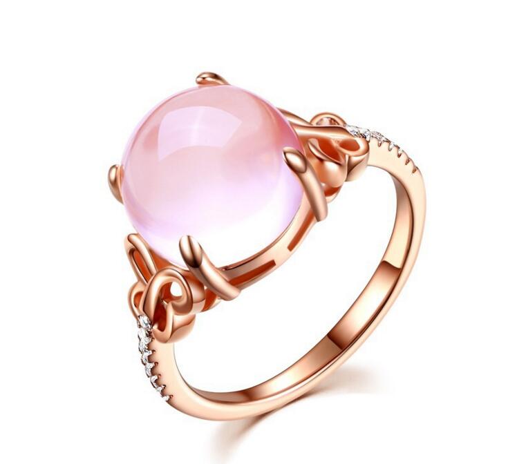 Custom Engros Pink Opal Lady's Ring |Fremstilling af 18k guldbelagte ring |925 CZ Ring Fremstilling
