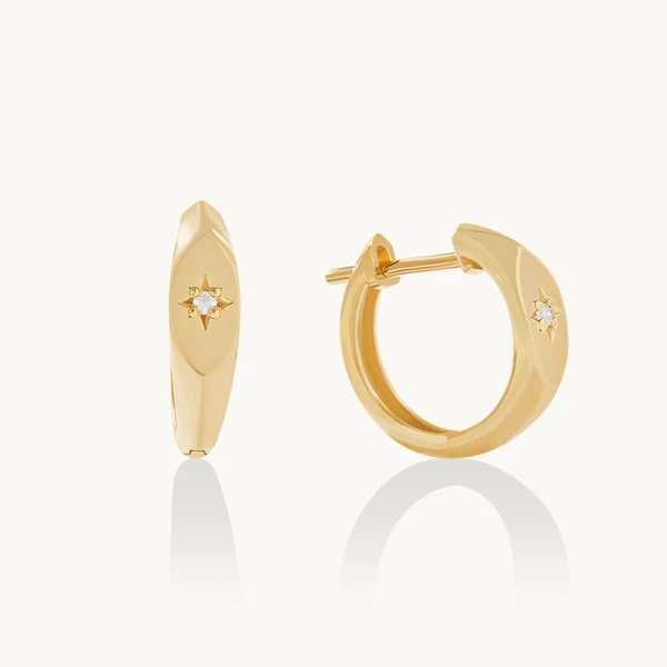 JINGYING : Custom Silver Jewelry North Star Huggie Earrings In Gold Vermeil