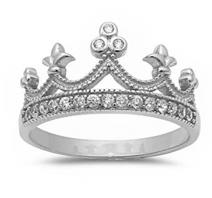 Custom wholesale Sterling Silver Round Cubic Zirconia Crown Ring Sizes 4-12 Three Colors Available