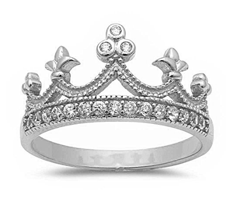 Inel de coroană cu zirconiu cubic rotund din argint sterling cu ridicata personalizat Dimensiuni 4-12 Trei culori disponibile