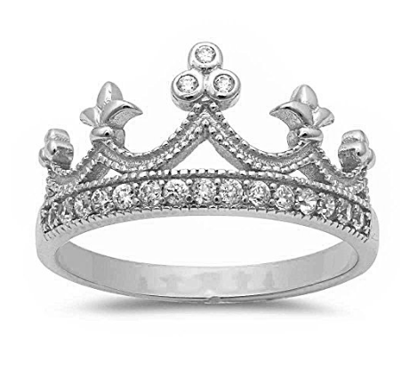 Brugerdefineret engros sterling sølv rund cubic zirconia kronring størrelser 4-12 tre farver tilgængelige