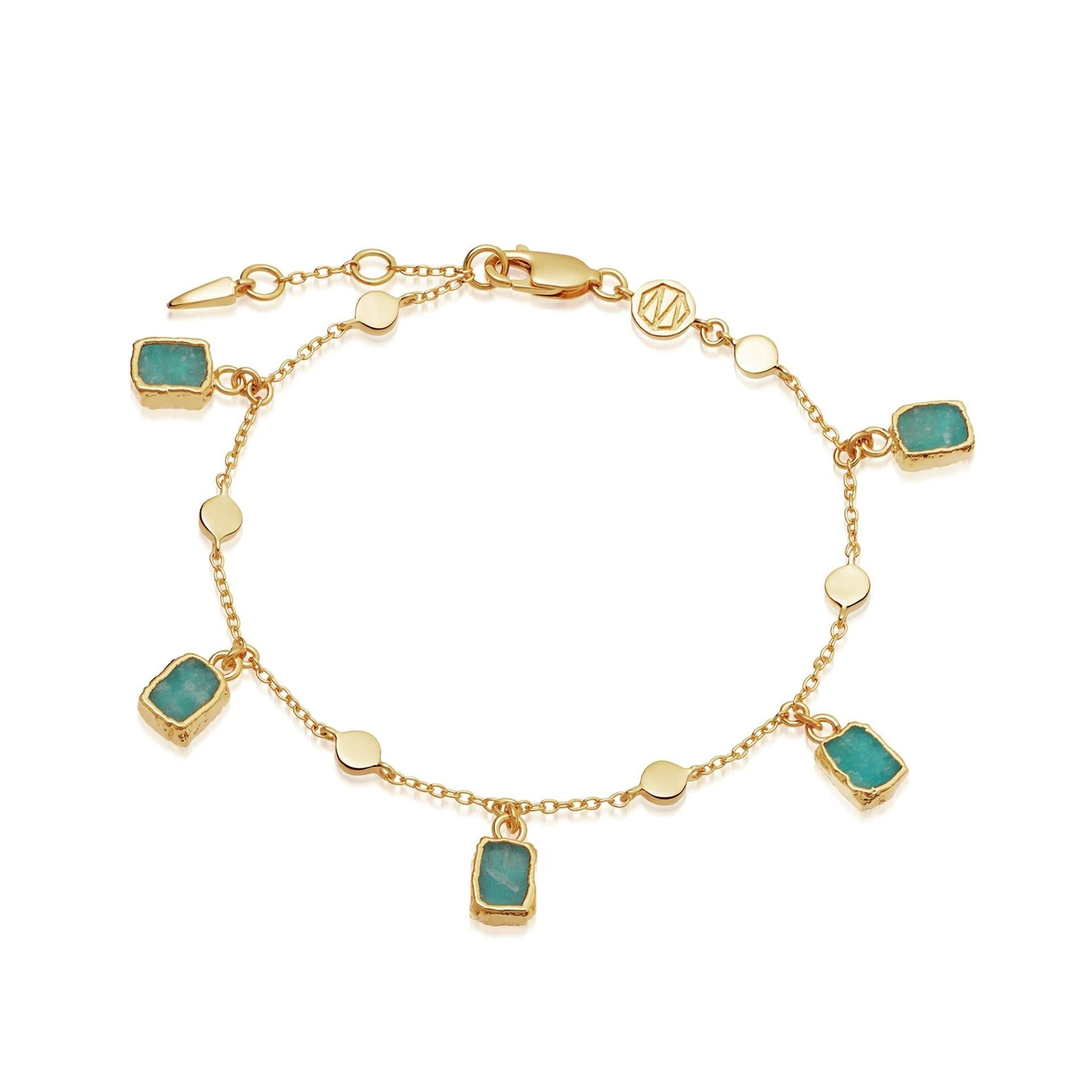 Wholesale OEM 18ct Gold Vermeil charm bracelet on OEM/ODM Jewelry Sterling Silver with Green Amazonite stones