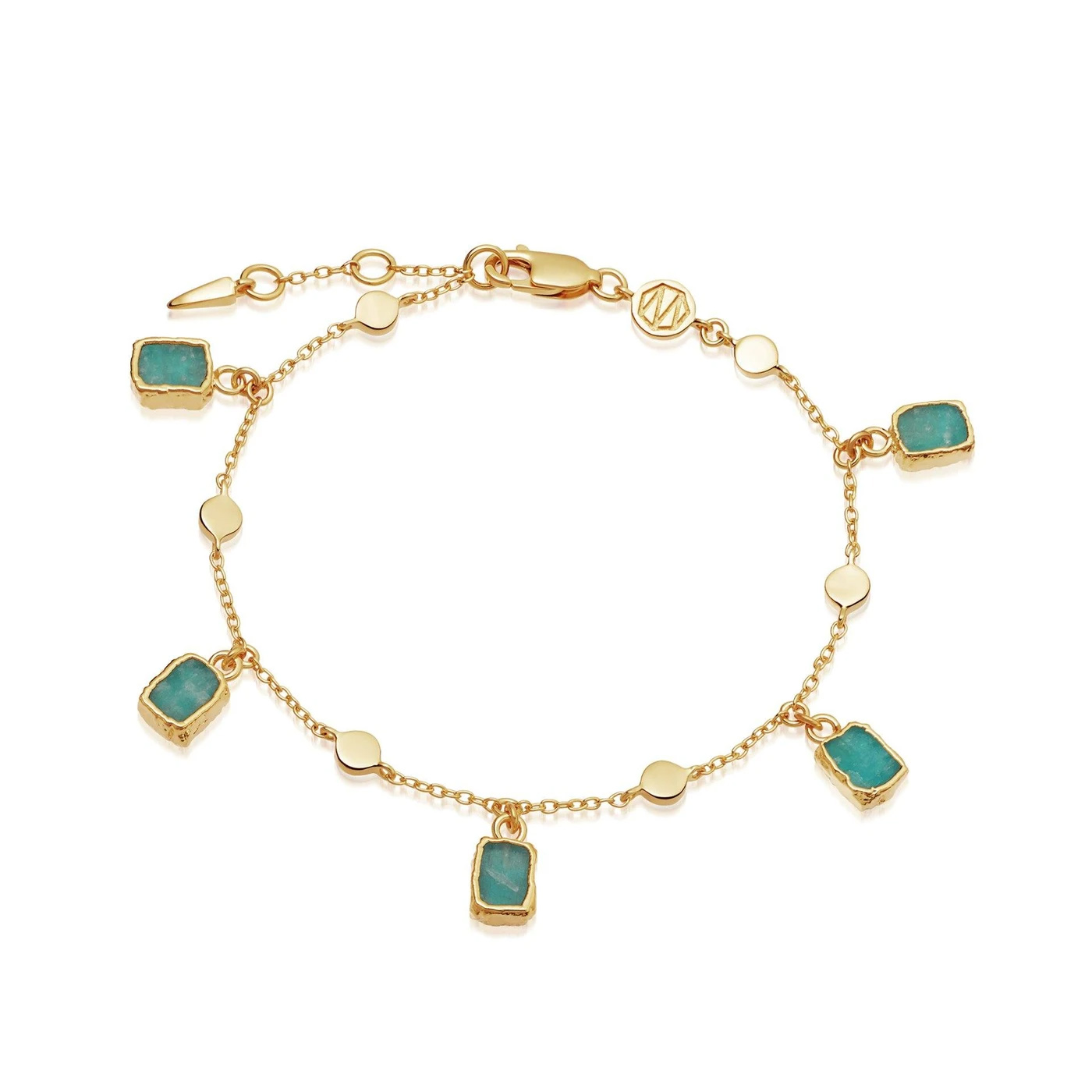 Groothandel OEM 18 sent goue Vermeil sjarme armband op OEM / ODM Juweliersware Sterling Silwer met groen Amazonite klippe