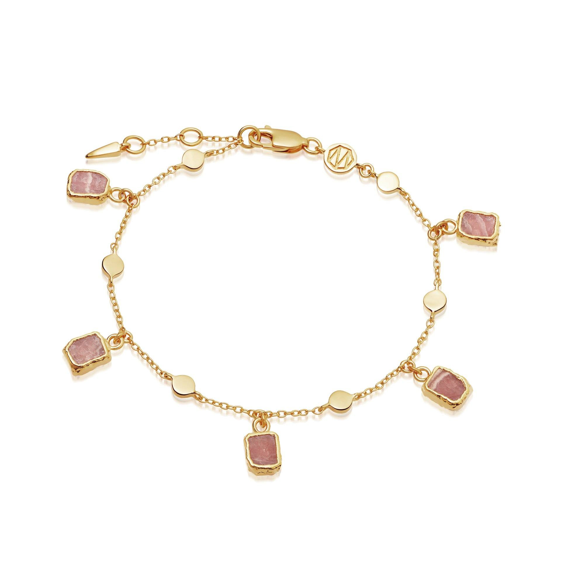 Venta al por mayor OEM 18k oro OEM/ODM joyería pulsera de cadena vermeil con cristales de Rodocrosita rosa servicio de diseño personalizado