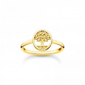 OEM 925 anneaux fabricant de bijoux en gros personnalisé fournir un service de bague d'arbre de vie en or jaune et zircone blanche