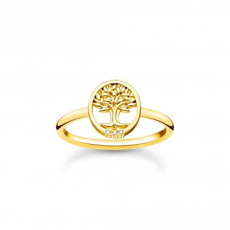 OEM 925 anneaux fabricant de bijoux en gros personnalisé fournir un service de bague d'arbre de vie en or jaune et zircone blanche