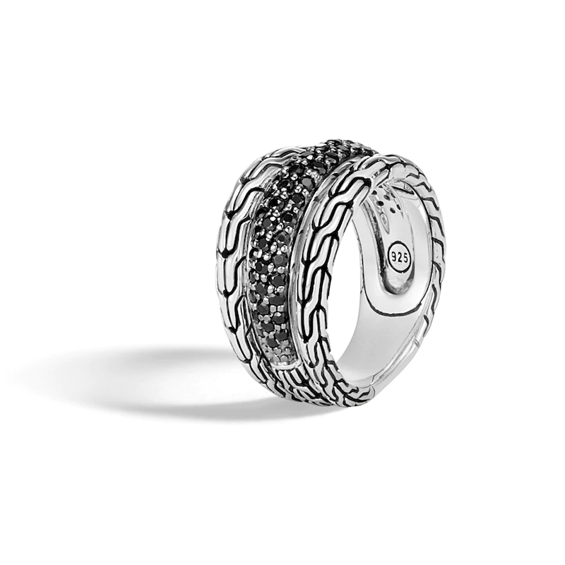 Bague à chaîne classique OEM, vente en gros, saphir noir, argent Sterling, bijoux personnalisés et personnalisés, bijoux OEM/ODM