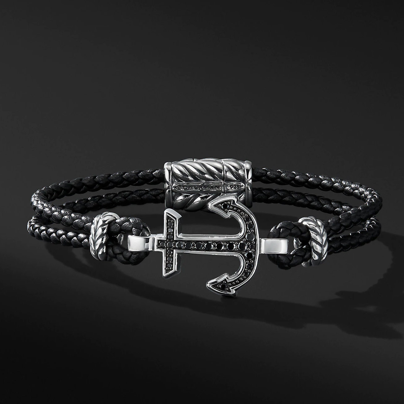 Wholesale OEM/ODM Jewelry OEM Mens sterling silver bracelet Black Leather personalised custom design