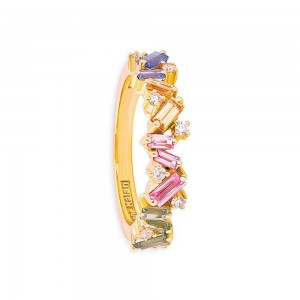 OEM ODM 18K Yellow Gold Fireworks Pastel Rainbow Cubiz zirconia Statement Ring, Get yours at factory price now wholesaler