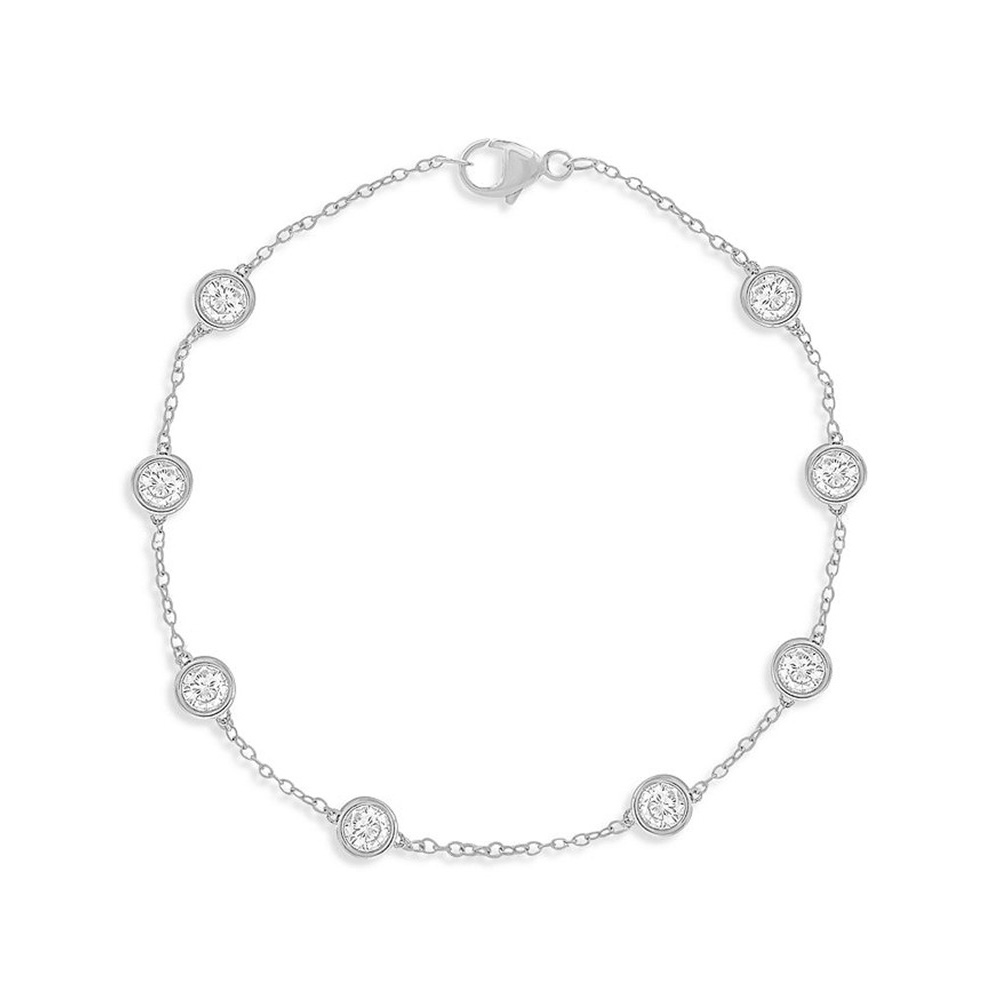 Bracelet OEM ODM CZ Station en or blanc 14 carats Vermeil, avec votre nom de marque imprimé sur les boîtes d'emballage