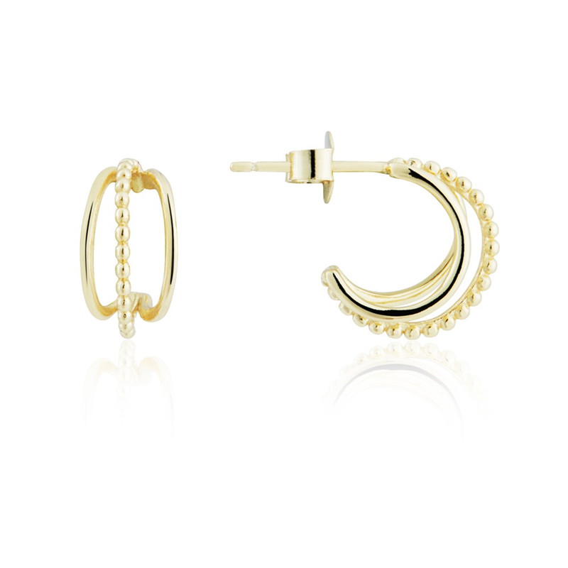 OEM ODM Yellow Gold Plated Triple Bead Hoop Earrings from Sterling 925 silver jewelry wholesaler