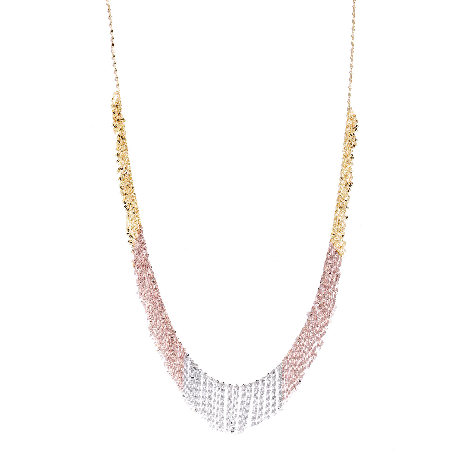 Wholesale OEM custom OEM/ODM Jewelry Three-Tone Fringe Necklace 18K Gold Vermeil on Sterling Silver