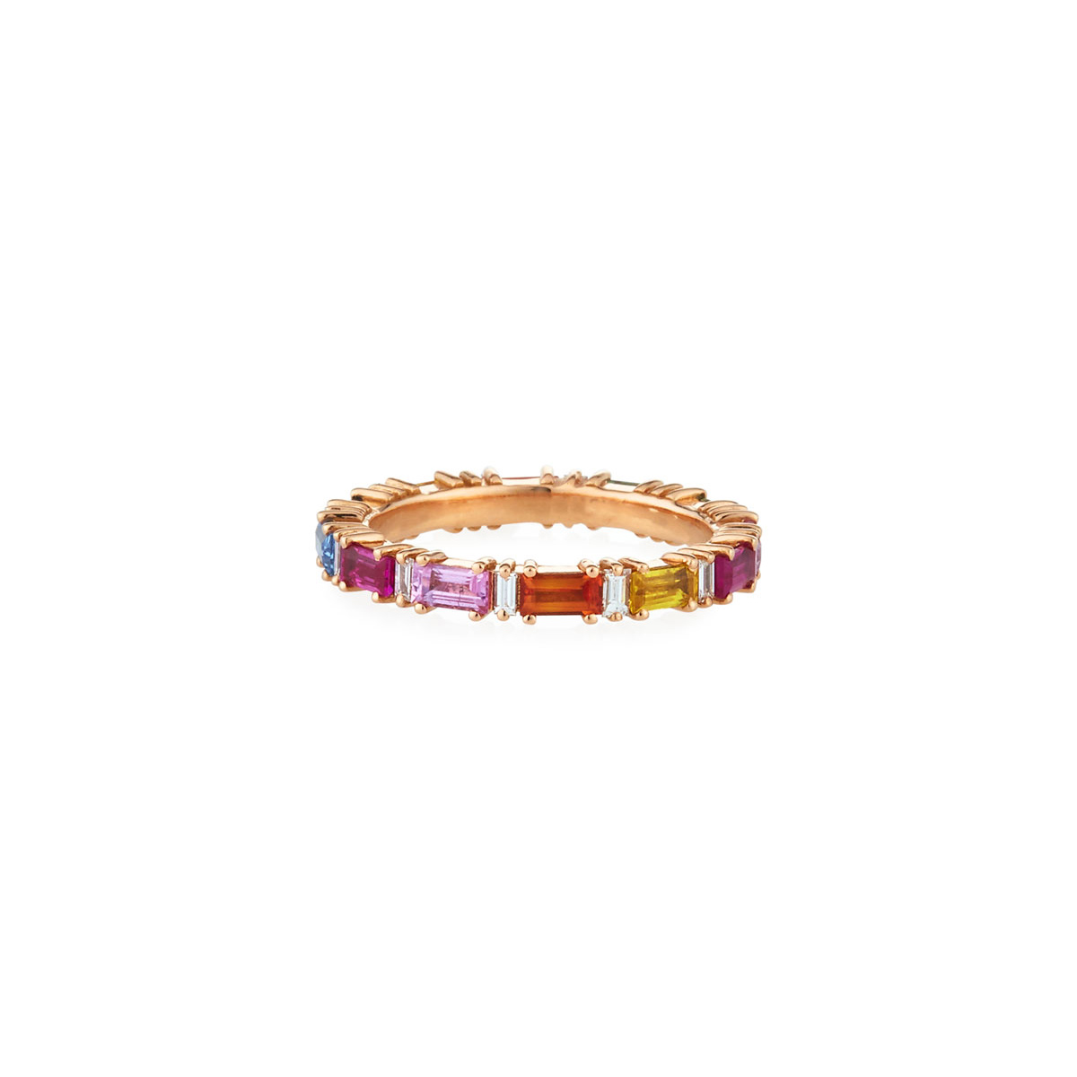 Wholesale OEM design 18k Rose Gold Eternity Diamond & Rainbow Sapphire Band Ring or custom silver ring OEM/ODM Jewelry