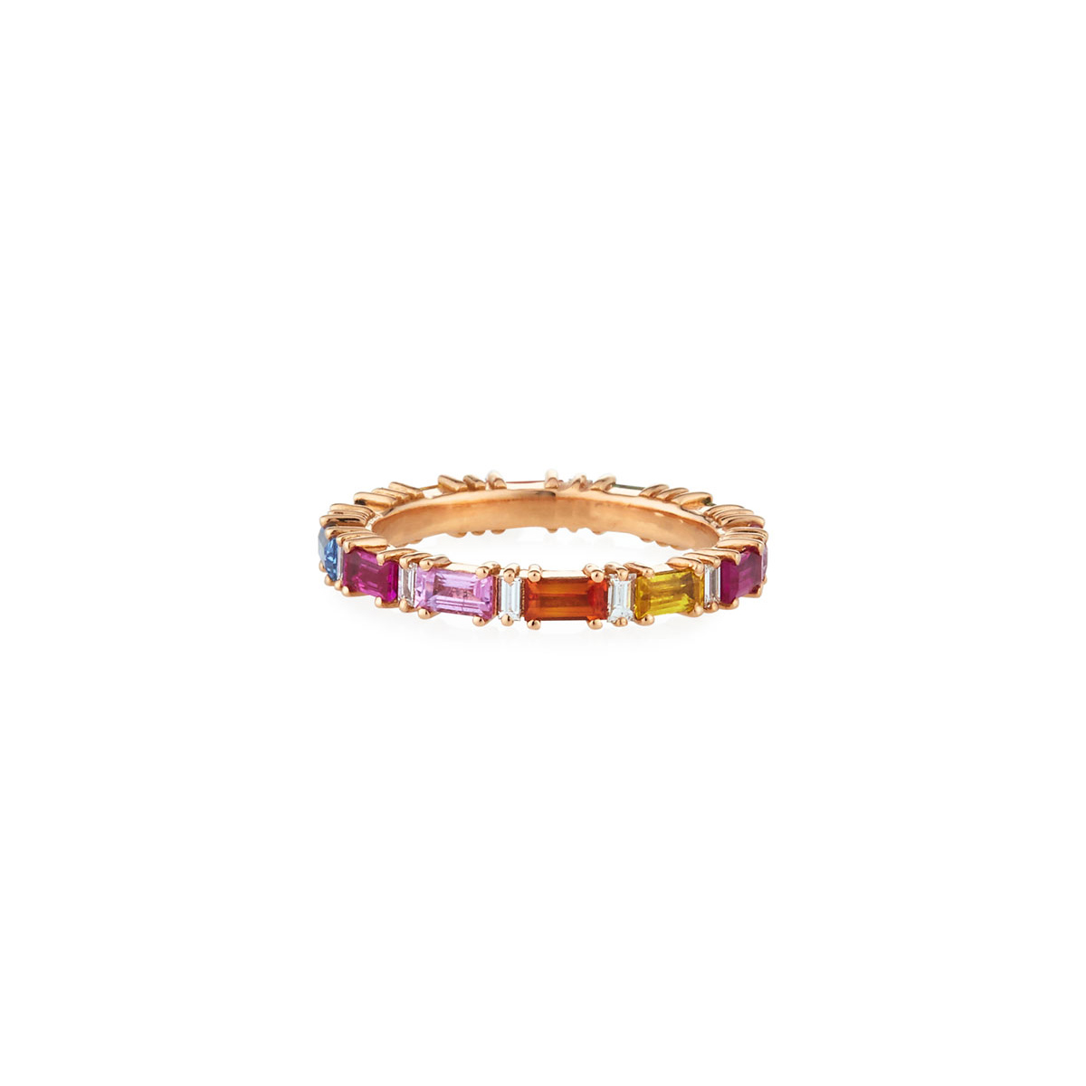 Velkoobchodní design OEM 18k Rose Gold Eternity Diamond & Rainbow Sapphire Band Prsten nebo zakázkový stříbrný prsten OEM/ODM šperky