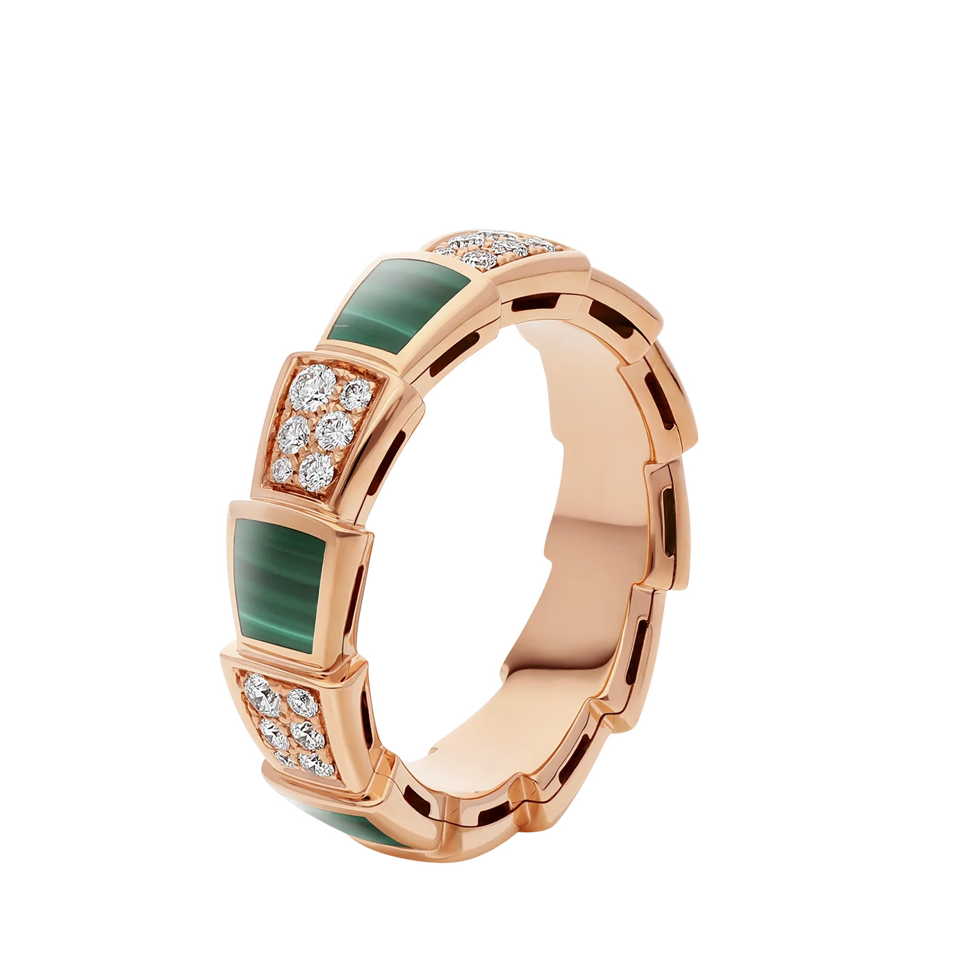 Anello in oro rosa 18 carati dal design OEM all'ingrosso con elementi in malachite Gioielli OEM/ODM e pavé di diamanti