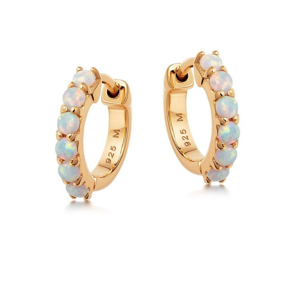 Boucles d'oreilles OEM en or 18 carats, bijoux OEM/ODM en argent sterling avec pierres d'opalite irisées, vente en gros