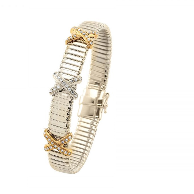 Groothandel OEM juweliersware diens Plat blink draai armband is gemaak van 18 Kt OEM / ODM Juweliersware Rose en Wit