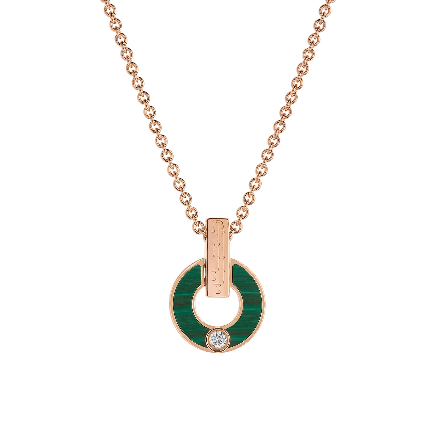 Collana di gioielli OEM / ODM openwork in oro rosa 18 kt con design OEM all'ingrosso realizzato con elementi in malachite e un diamante rotondo taglio brillante produttori di gioielli personalizzati in Cina