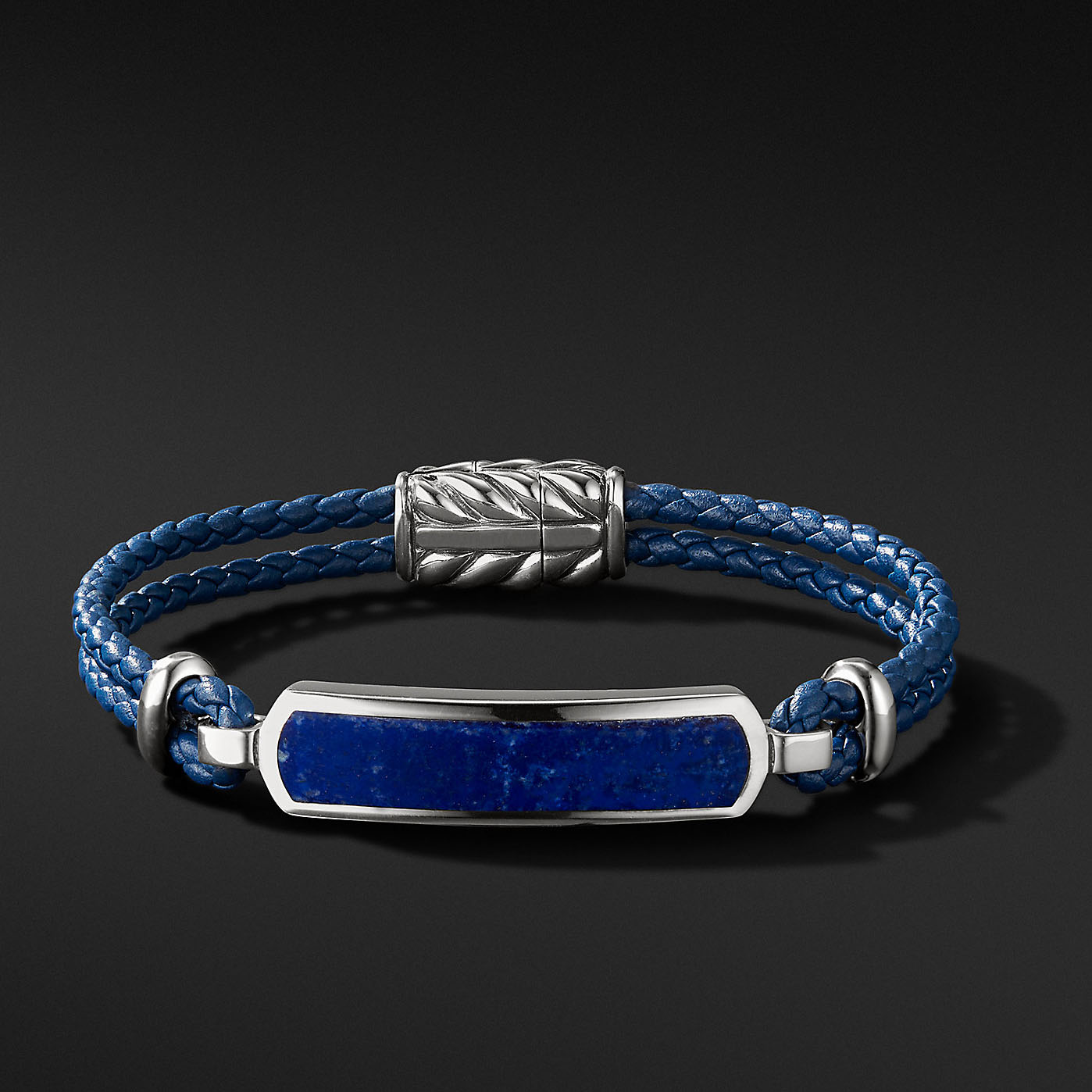 Großhandel OEM-Herren-Sterling-OEM/ODM-Schmuck-Silberarmband mit blauem Lederdesign, Ihr Schmucklieferant