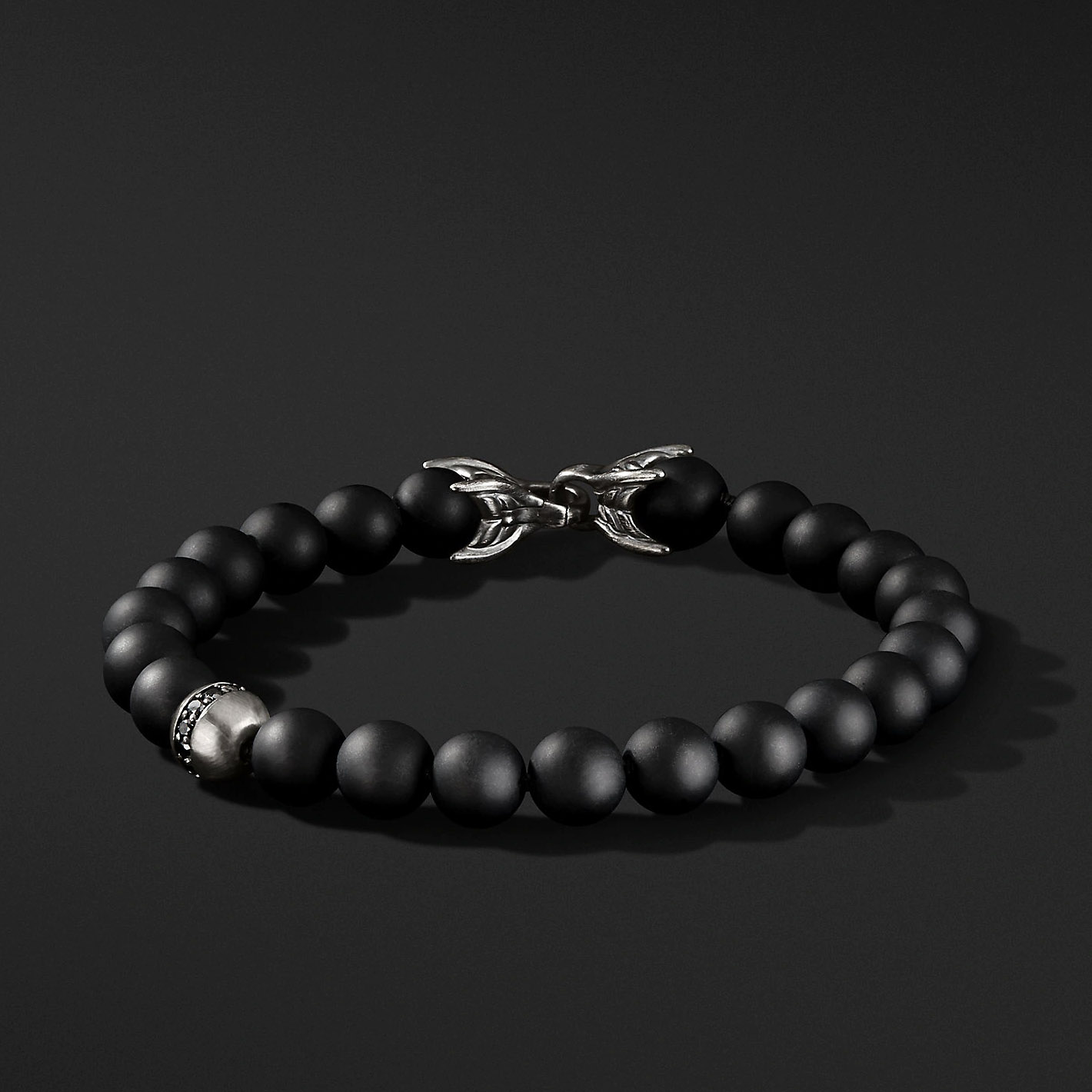 Bracelet en argent 925 pour hommes, vente en gros, bijoux OEM/ODM, perles d'onyx noires, conception personnalisée de votre fournisseur de bijoux