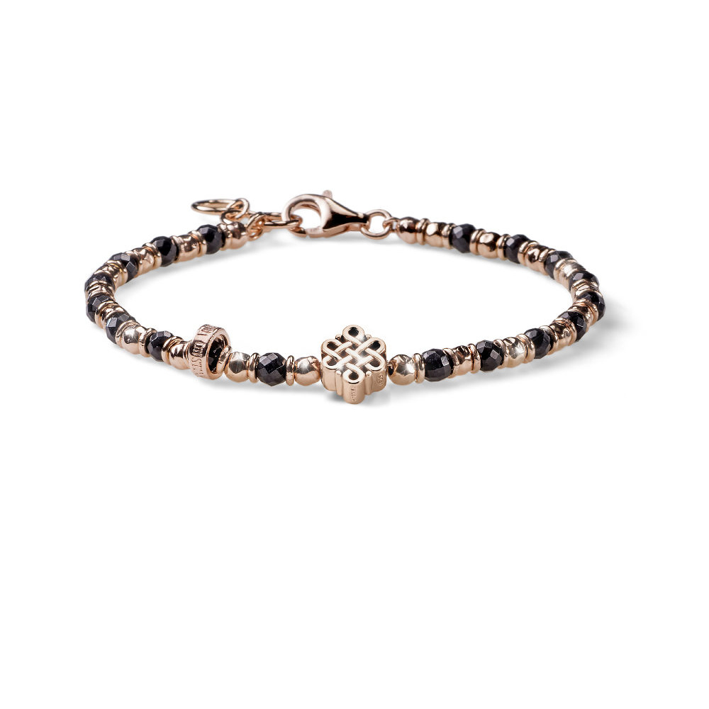 Grossist OEM-armband för män svart agat och rosa silver exklusivt OEM/ODM-smycken designade för dig