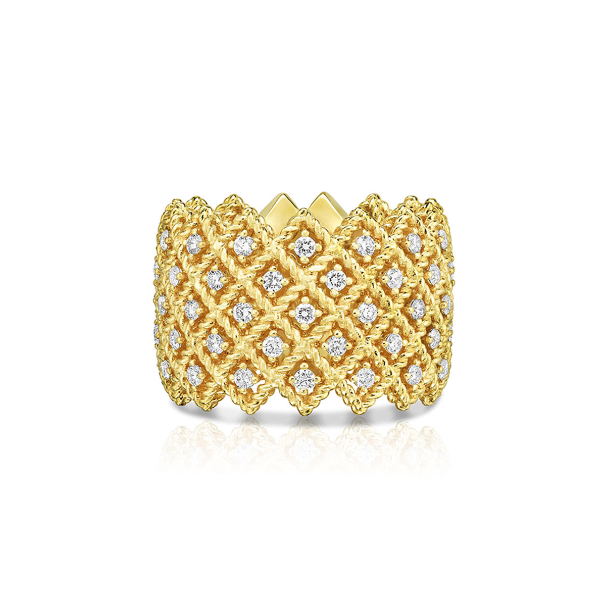 Penawaran Grosir Cincin Lima Baris Perhiasan OEM/ODM khusus dengan Berlian dalam perhiasan desain Emas Kuning 18K