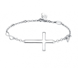 Pulsera de cruz religiosa personalizada al por mayor Pulsera "de buena fe" Plata de ley 925 Joyería clásica de Navidad cristiana Infinity para mujeres