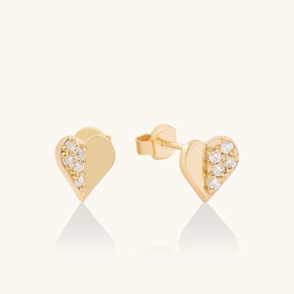 Custom Gold Vermeil Jewelry oem odm China Pave Mini Heart Stud Earrings