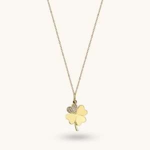 Custom Sterling Silver Jewelry Pave Shamrock Necklace in Gold