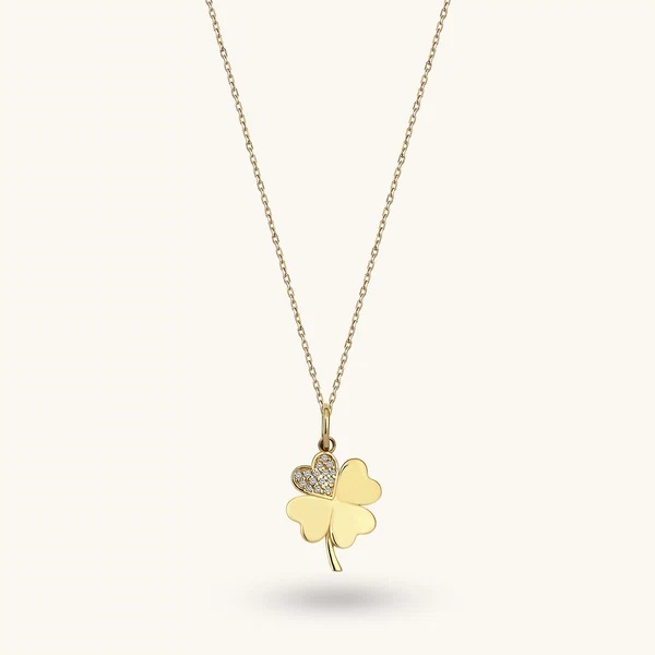 Custom Sterling Silver Jewelry Pave Shamrock Necklace in Gold