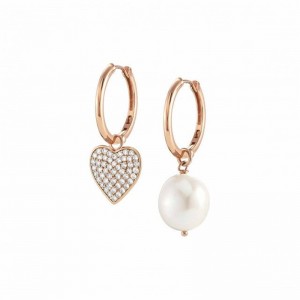 Pearl drops Silver 14K rose gold plated earrings with customized jewelry logo on it