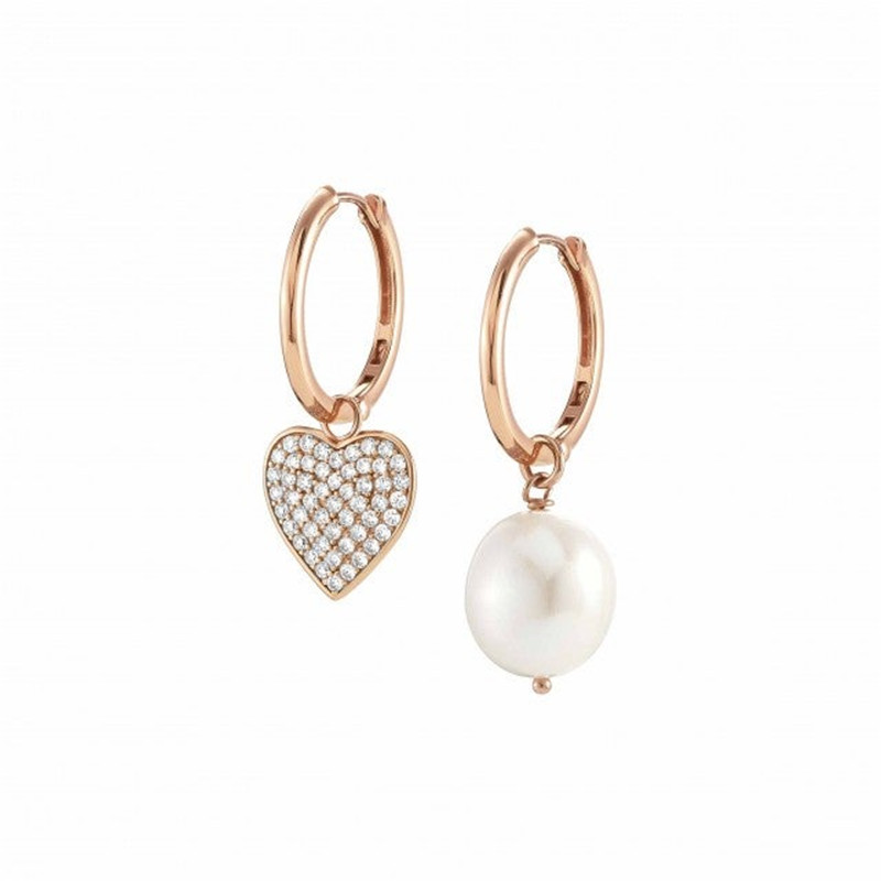 Pearl drops Silver 14K rose gold plated earrings with customized jewelry logo on it