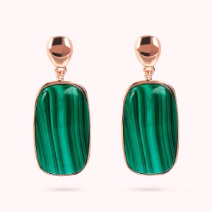14k Gold Pleated Malachite Earrings OEM ODM Jewelry Manufacturer