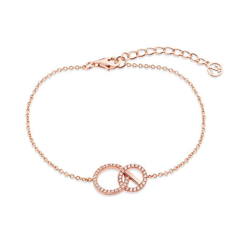 Produttore di gioielli personalizzati dal design personalizzato per bracciale con cerchi collegati riempiti in oro rosa