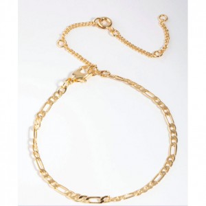 Personalized and Custom Jewelry Real Gold Plated Thin Figaro Chain Bracelet