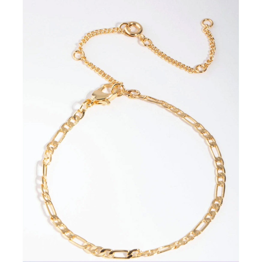Jewelry Pearsantaithe agus Saincheaptha Real Gold Plated Thin Figaro Slabhra Bracelet
