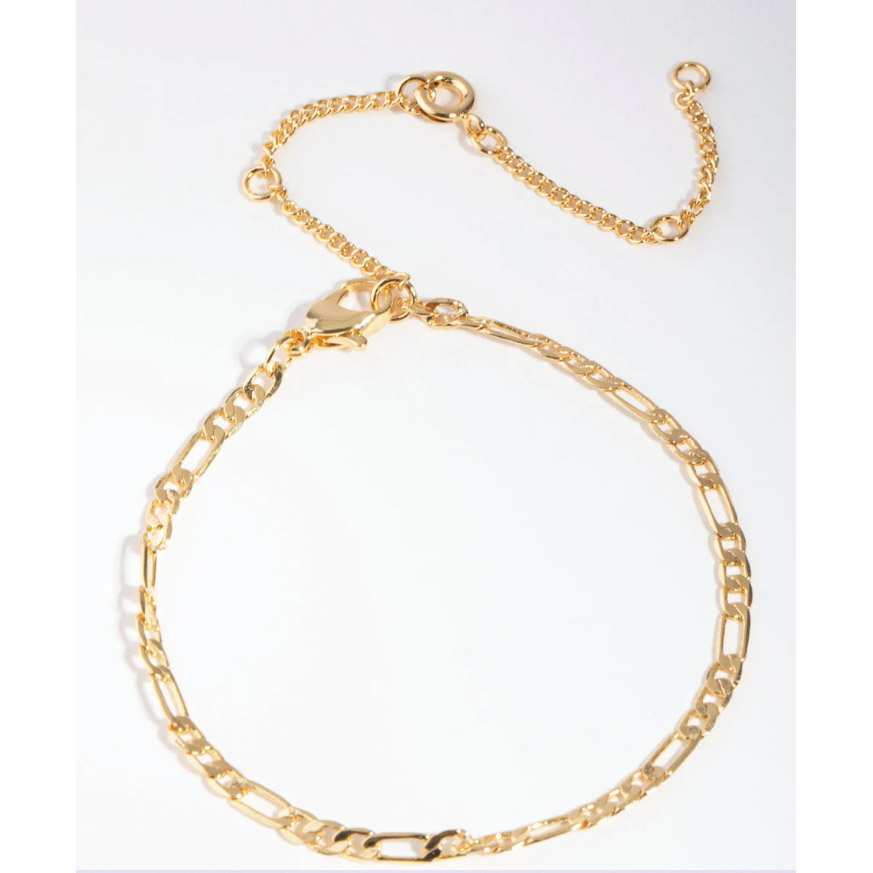 Personalized and Custom Jewelry Real Gold Plated Thin Figaro Chain Bracelet