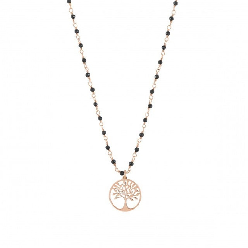 Personligt design smykker, 14 karat rosa guld Vermeil halskæde i sterling sølv med sorte krystaller