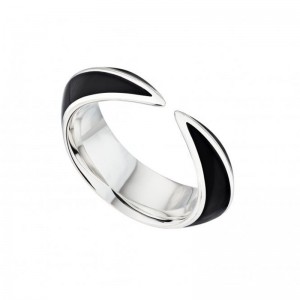 Poland jewelry wholesaler OME ODM Rhodium vermeil Sterling Silver & Black Ceramic Sabre Deco Ring