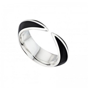 Atacadista de joias da Polônia OME ODM Rhodium vermeil Sterling Silver & Black Ceramic Sabre Deco Ring